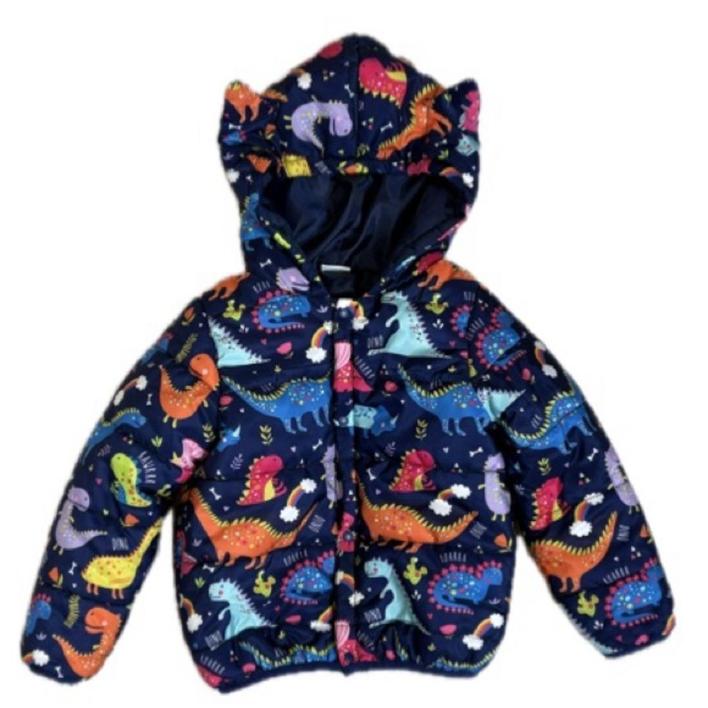Patpat Dinosaur Rainbow Print Puffer Jacket Kids Size 3 Years Hooded Ears Unisex